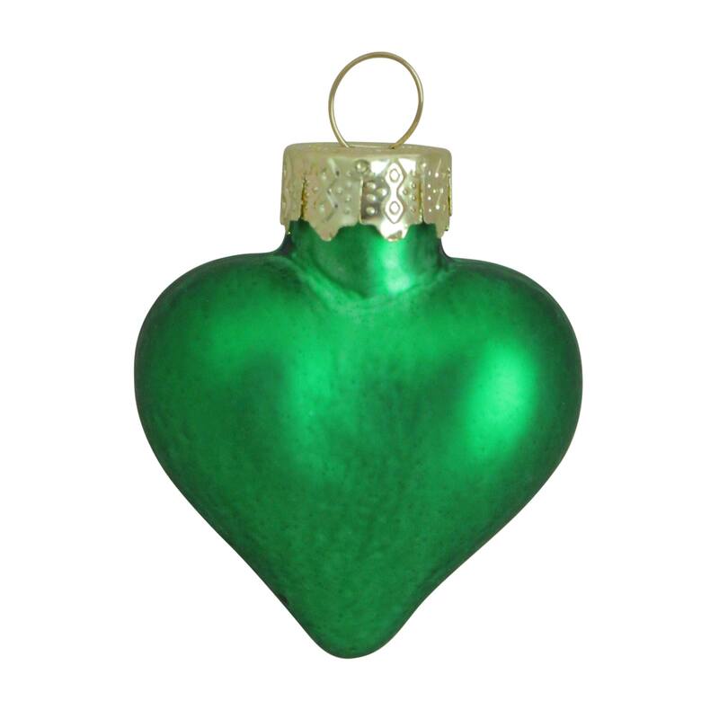 Matte Finish Glass Heart Christmas Ornaments 1.75" (45Mm) Green 56Ct