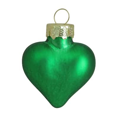 Matte Finish Glass Heart Christmas Ornaments 1.75" (45Mm) Green 56Ct