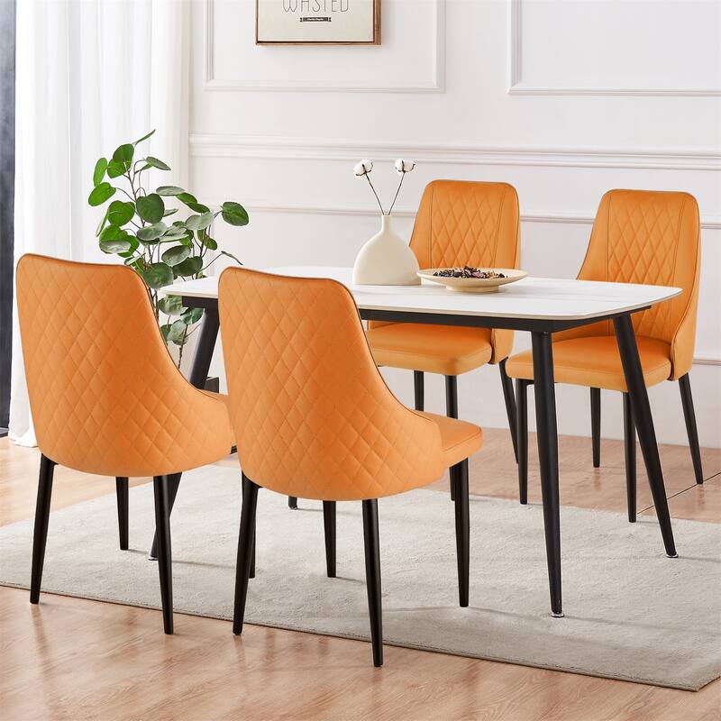 Faux Leather Upholstered Dining Chairs Set of 2 - 35.63"H x 17.72"W x 17.32"D - Set of 4 - Orange