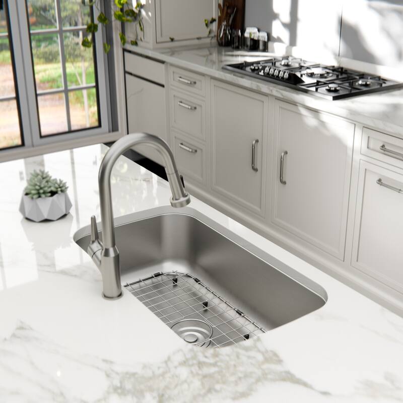 Karran Profile 32” Undermount 18 Gauge Single Bowl Stainless Steel Kitchen Sink with Accessories