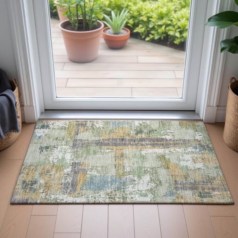 Machine Washable Indoor/Outdoor Casual Contemporary Chantille Rug