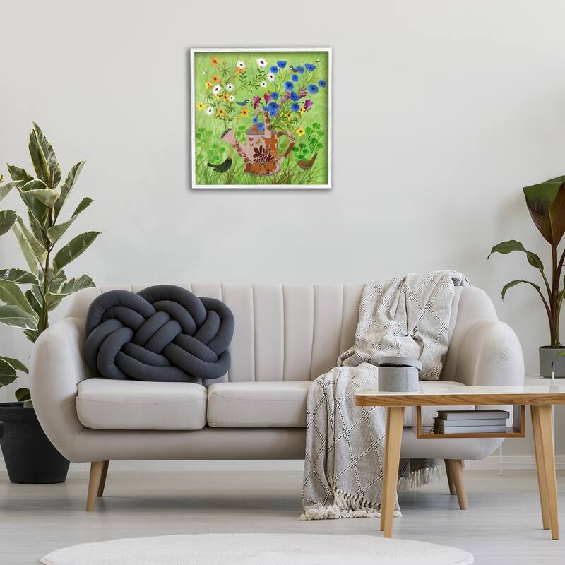 Stupell Bright Gardening Can & Birds Framed Giclee Art Design By Kay Widdowson