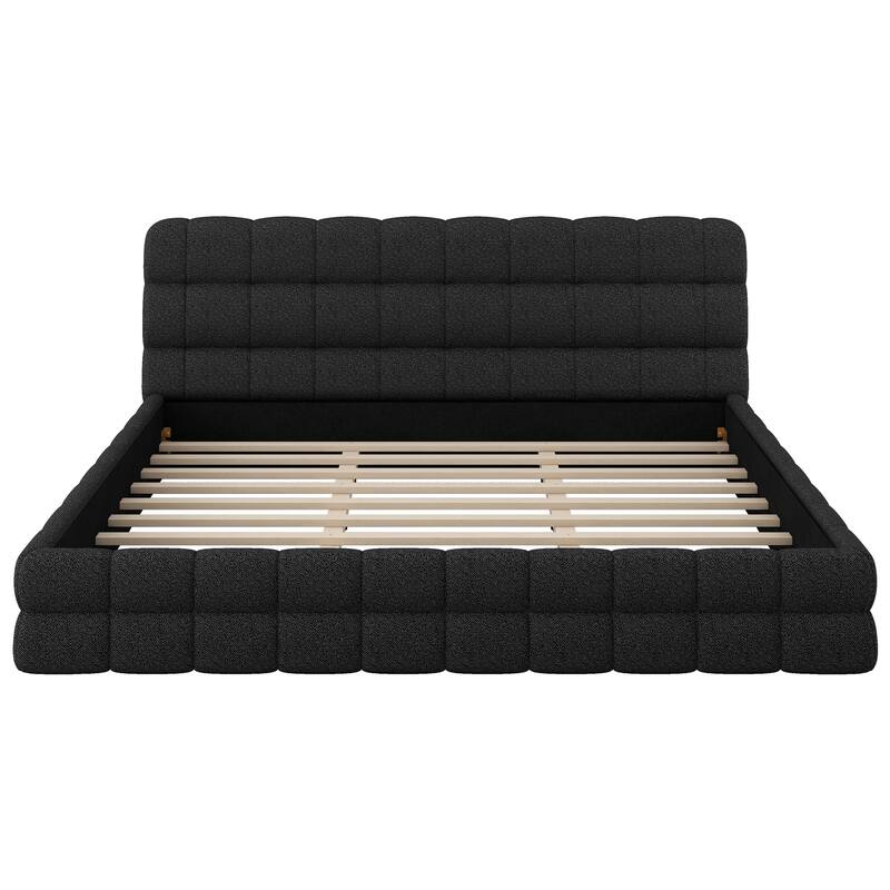Upholstered Platform Bed with Headboard, No Box Spring Needed Low Profile Bed, Wood Slat Support Grounding Bed