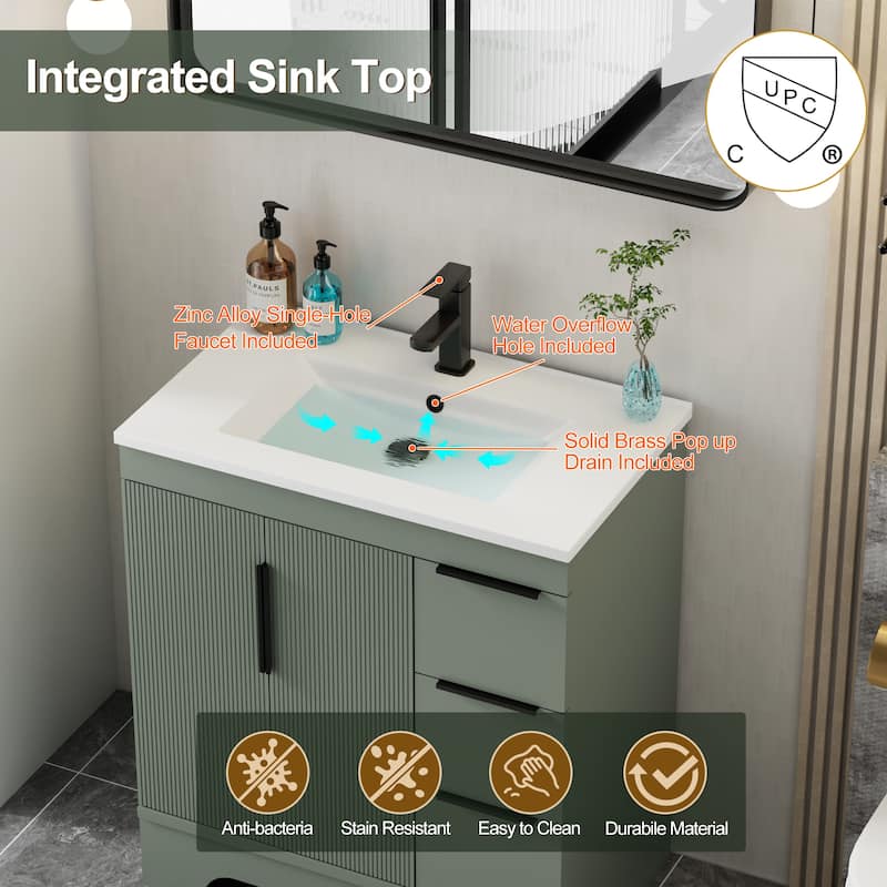 Vertical Stripes Bathroom Vanity Set with Sink Top & Faucet