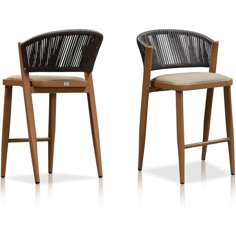 PURPLE LEAF Bar Stool Set of 2 Outdoor Rattan Bar Chair with Back Metal Bar Height Stool Wicker Barstool Dark Grey - N/A - Counter Height-Umber Cushion