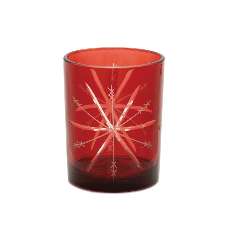 Snowflake Glass Christmas Candle Holders - 6.5" - Red - Set of 2