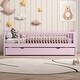 preview thumbnail 3 of 22, Wood Twin Size Platform Bed with Guardrail and Trundle, Semi-Enclosed Fence, Sturdy Pine Wood Frame, Easy Assembly, Pink