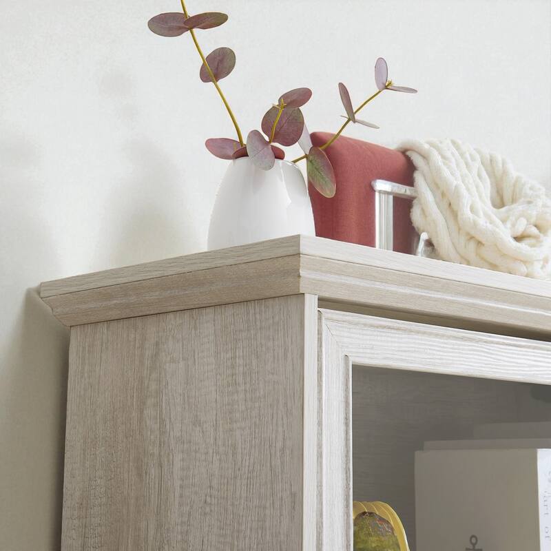 4-Tier Glass Display Cabinet with Flip-Up Doors, Curio Storage Showcase and Bookcase Organizer