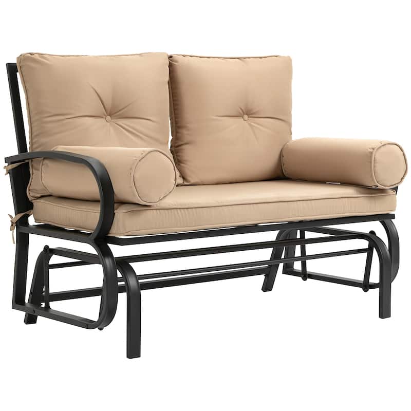 Outsunny 2-Person Outdoor Glider Bench, Patio Double Rocking Swing Loveseat with Steel Frame and Cushions