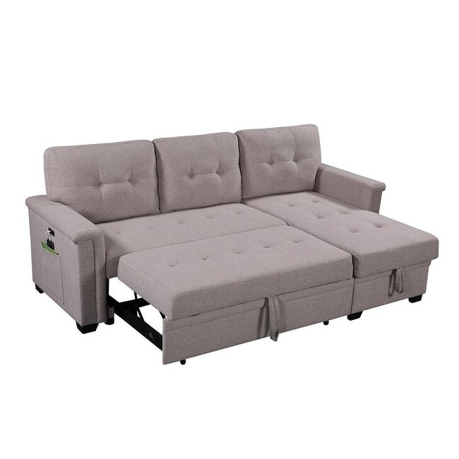 Reversible Sleeper Sectional Sofa with Storage Chaise and Pocket