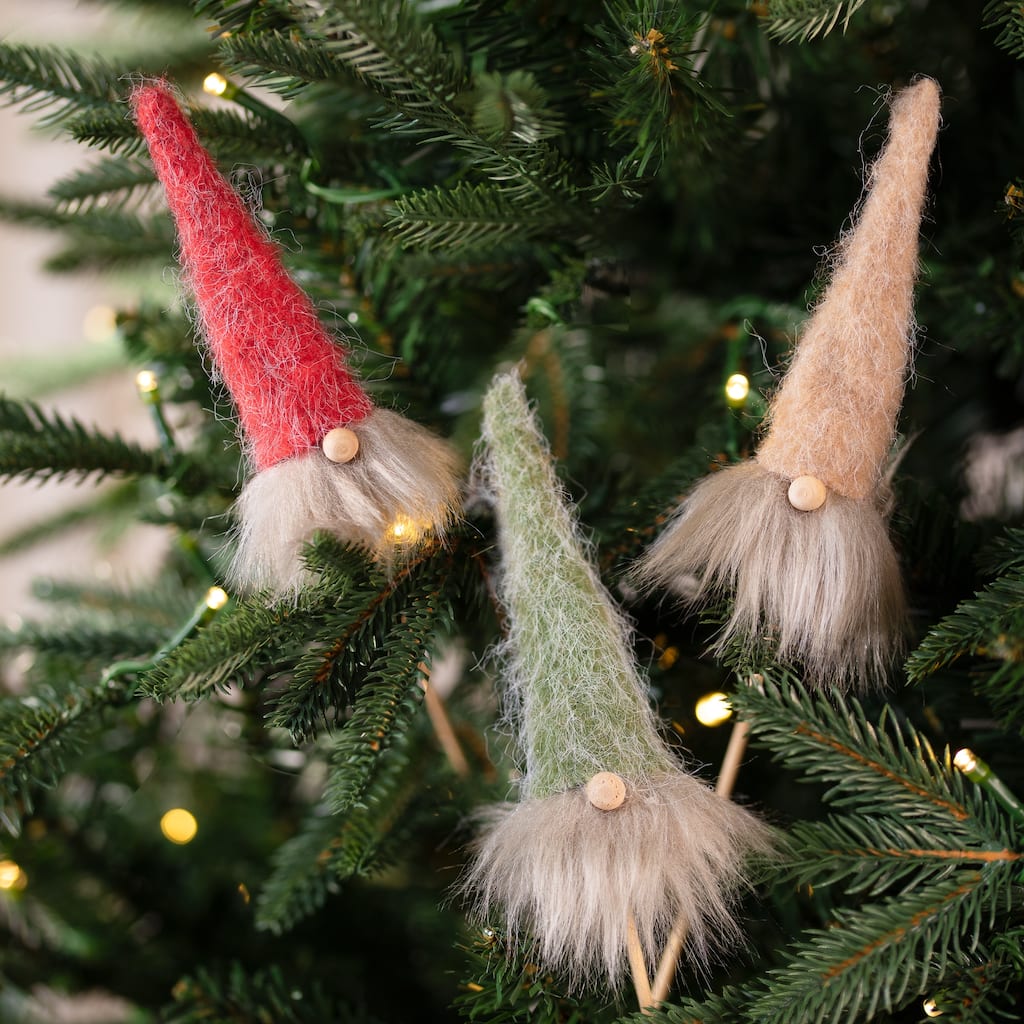 Gnome with Fuzzy Hat Christmas Picks - 13.25" - Set of 3