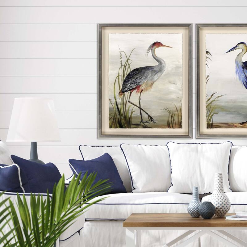 Grey Heron Framed Art Giclee Under Glass - Blue