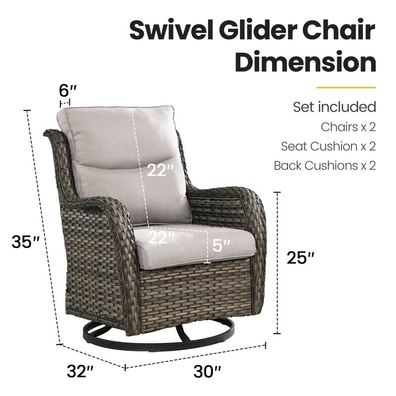Gymojoy Outdoor Wicker Swivel Glider Chairs with 5" Cushions