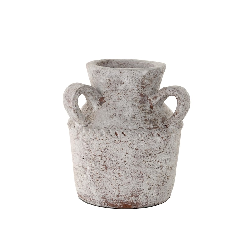 Ceramic Antique Style Textured Decorative Vase with Arched Handles - Cream - Roche River Decor