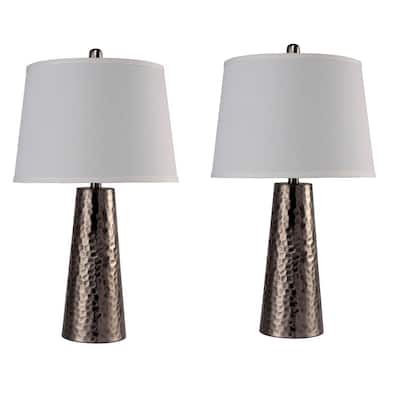 Table Lamp with Hammered Metal Base, Bronze, White