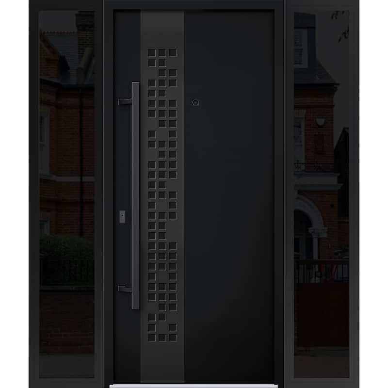 VDOMDOORS | Front Door Exterior Door | Fiberglass | Frame & Hardware Included | 18x80, Oak Entry Door Steel Entry Door - Black - 60 x 80