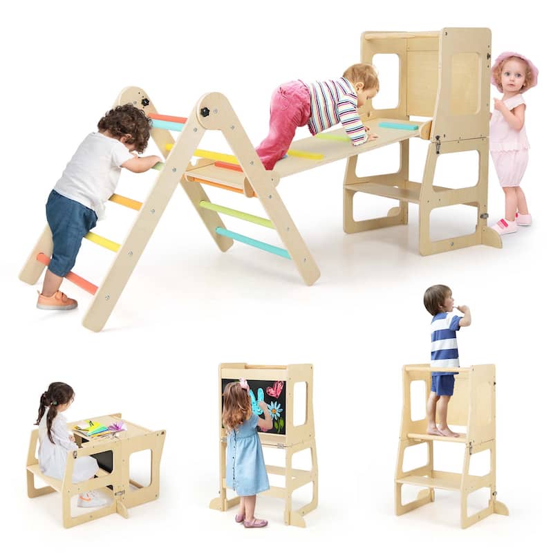 Costway 7-in-1 Toddler Climbing Toy Set with Reversible Ramp - See Details - Yellow