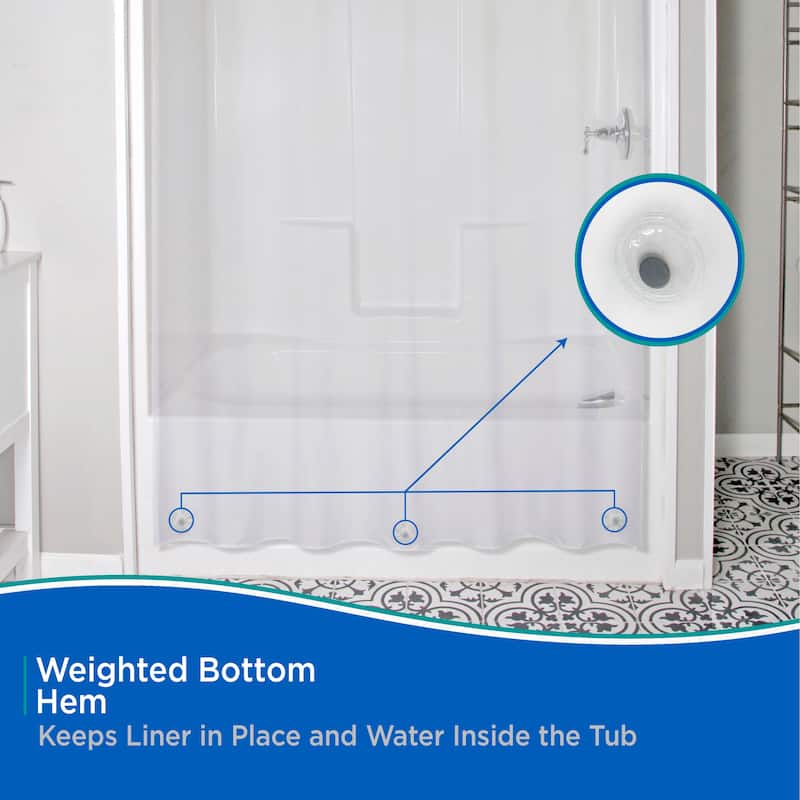 Kenney Medium Weight PEVA Shower Curtain Liner & Beaded Roller Ring Set, 70" W x 72" H