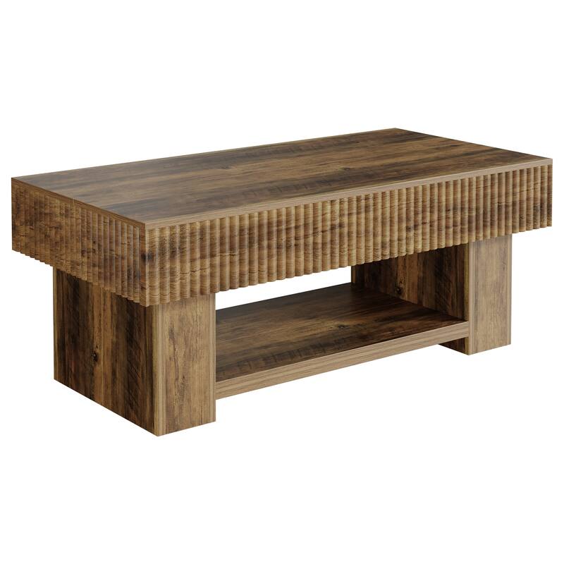 47-Inch Wood Coffee Table with Storage, Large Rectangular Center Table with Open Shelf for Living Room