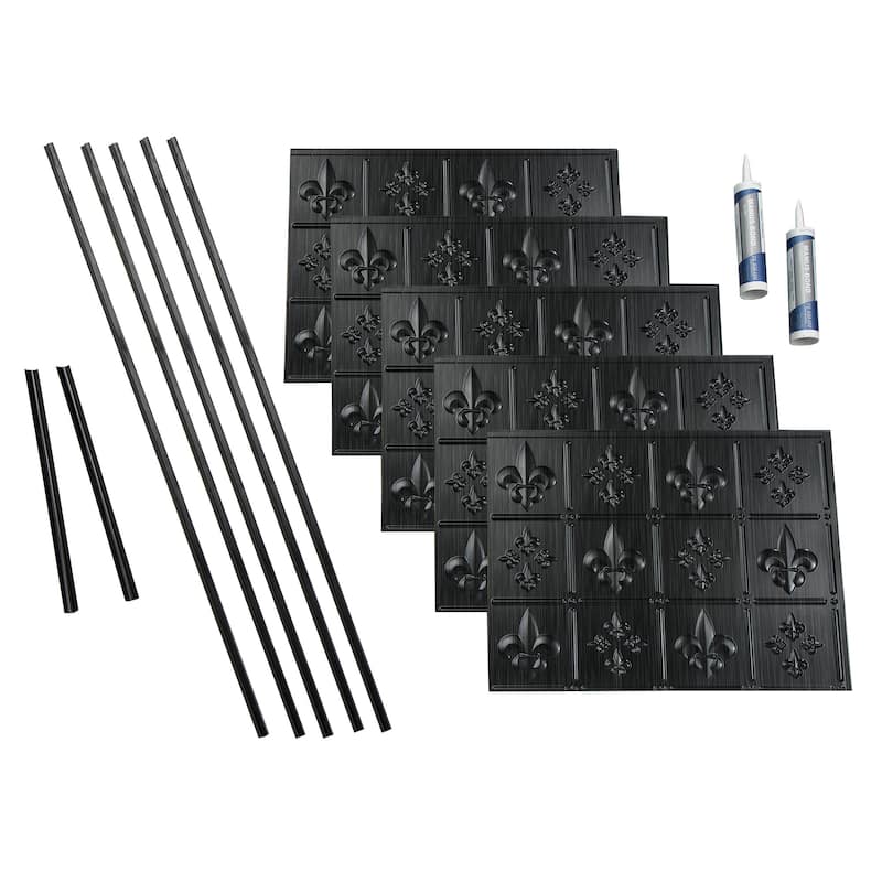FASÄDE Fleur de Lis Decorative Vinyl Backsplash Panel - 15 Sq Ft Kit - Brushed Onyx