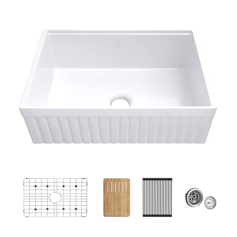 Pillar 30 Inch Kitchen Farmhouse Fireclay Workstation Sink - White