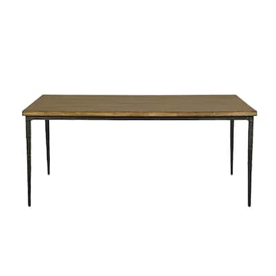 Lemy Dining Table, 72 Inch Rectangular Brown Top, Black Metal Frame