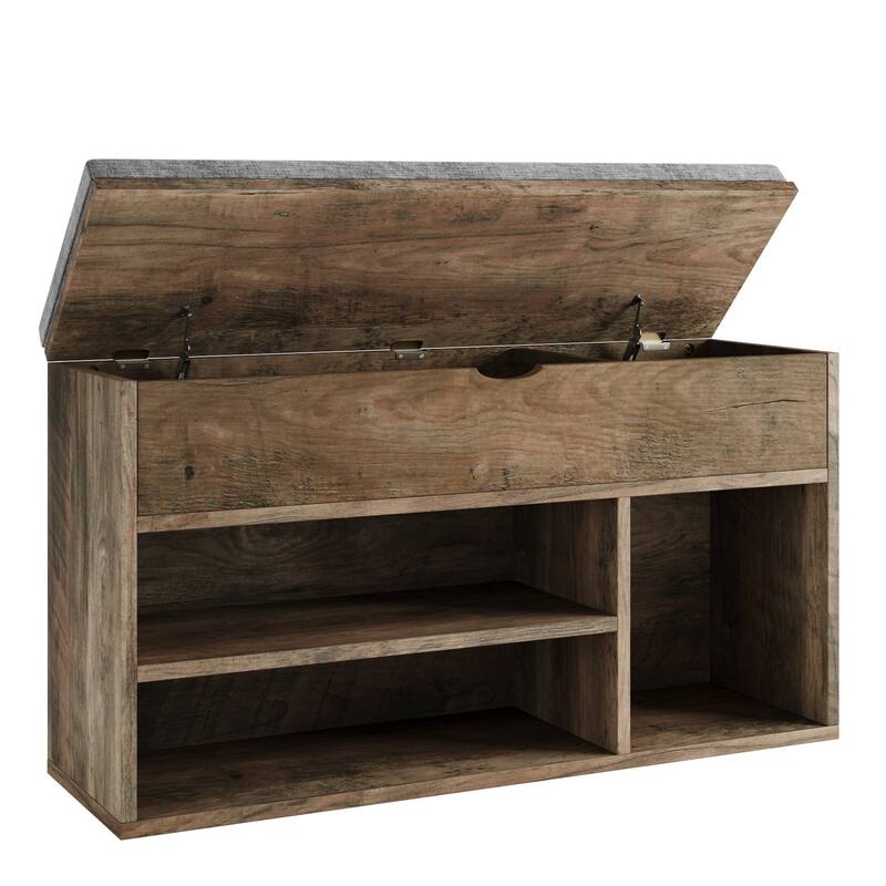 Shoe Storage Bench with a Cushioned Seat and 2 Tiers of Shelves