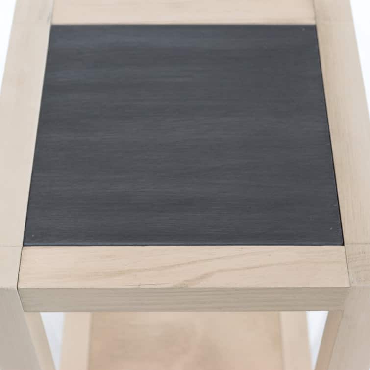 Square Accent End Table with Lower Shelf, Sahara Morning with Gunmetal Top