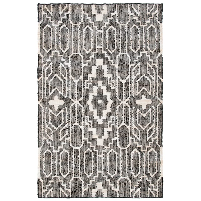 SAFAVIEH Natural Fiber Erla Boho Jute Rug - 6' Square - Black/Ivory