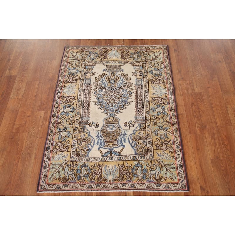 Animal Pictorial Qum Persian Accent Rug Handmade Wool Carpet - 2'7" x 3'6"