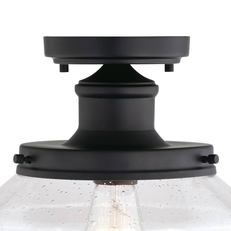 Outdoor Flush Mount Ceiling Light - Antique Black Finish, Clear Glass Shade - 10.5