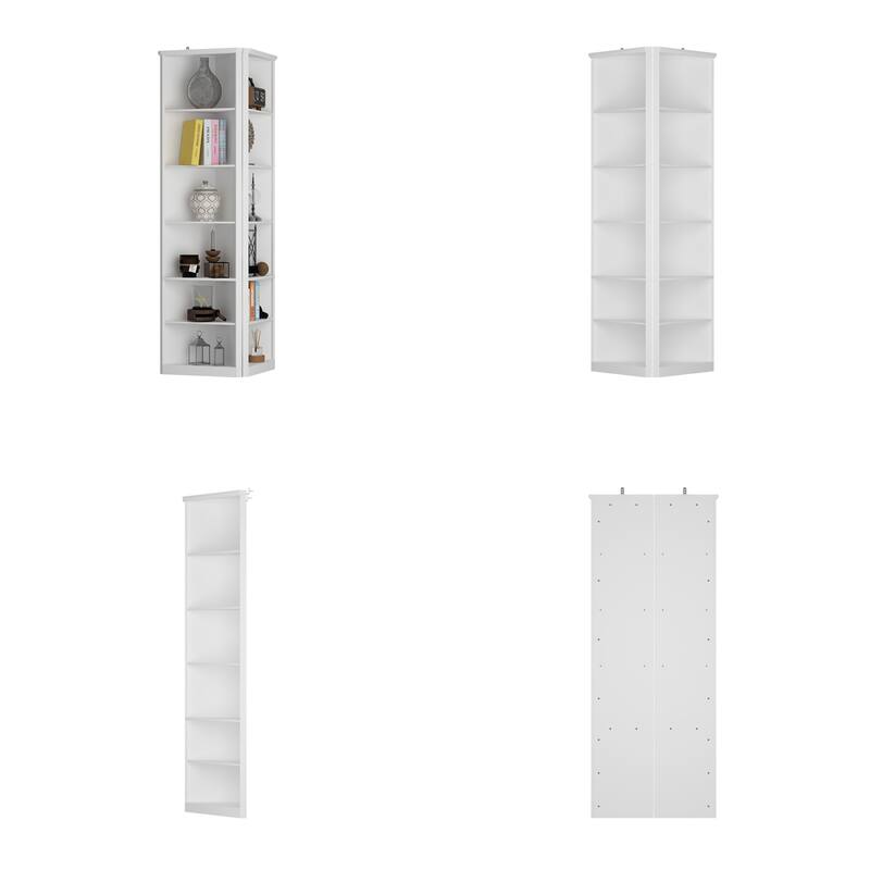 Bookshelf Display Cabinet with 6-Tier Shelves Tall White Corner Bookcase Storage Shelf Unit