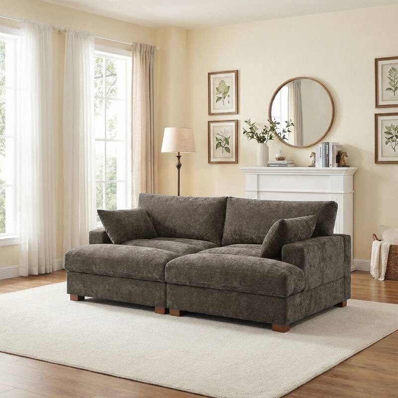 82.5"W Chenille Upholstered Sectional Modular Sofa With Chaise