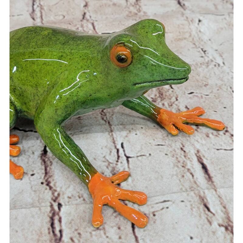 Bronze Metal Green Orange Poison Dart Tree Frog Sculpture Figurine Handmade Original Art