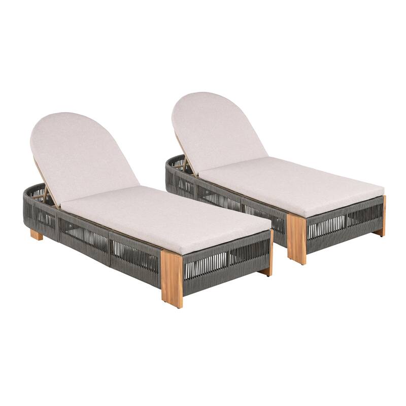 Christopher Knight Home - Alexander Acacia Wood Outdoor Adjustable Chaise Lounge With Cushion