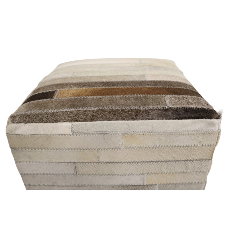 Home&Manor Toledo 16" Cowhide Leather Cube Pouf