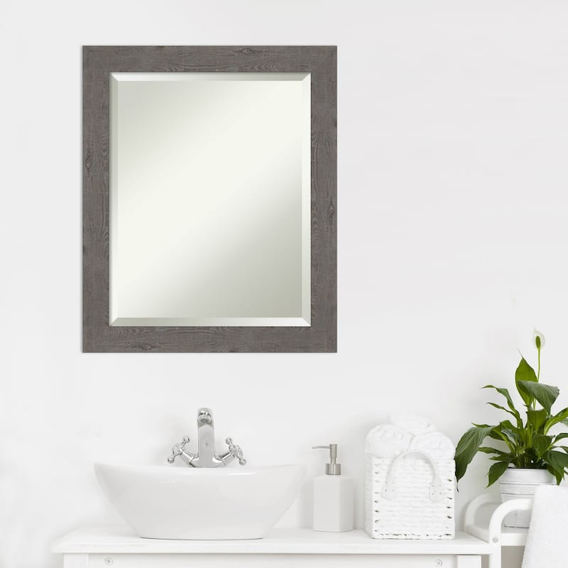 Beveled Bathroom Wall Mirror - Rustic Plank Grey Narrow Frame