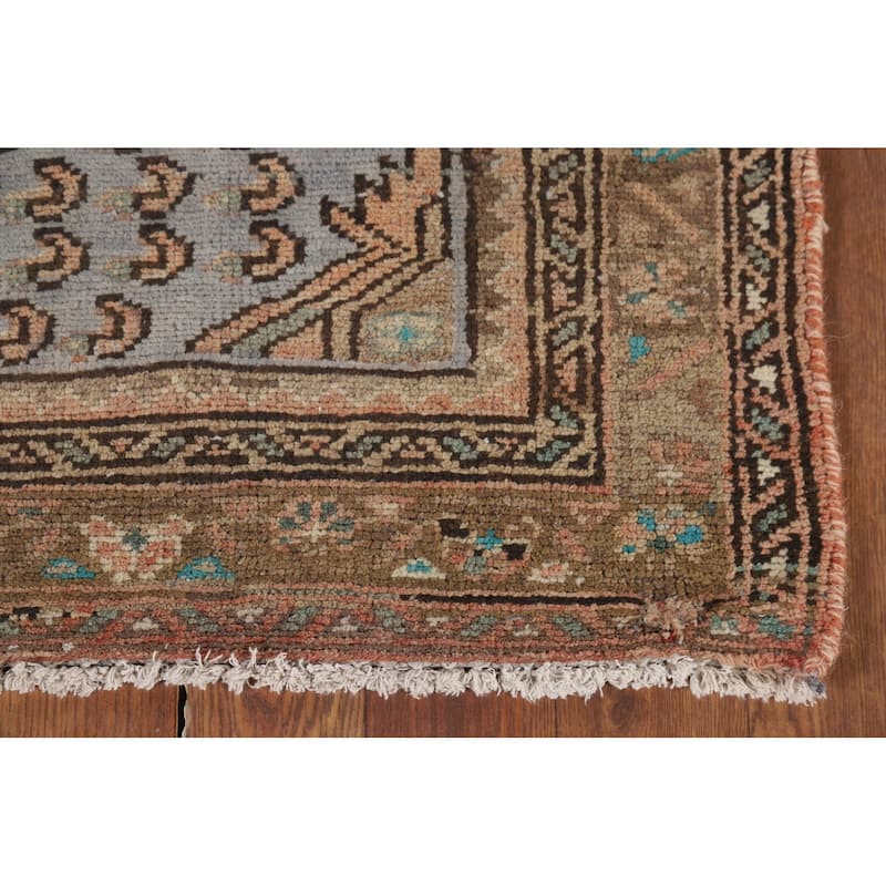 Geometric Hamedan Persian Vintage Runner Rug Handmade Wool Carpet - 3'5" x 9'3"