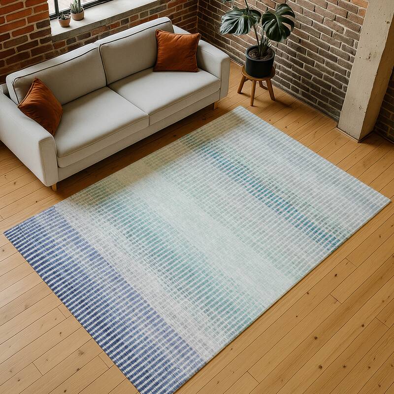 Machine Washable Indoor/ Outdoor Contemporary Stripes Chantille Rug