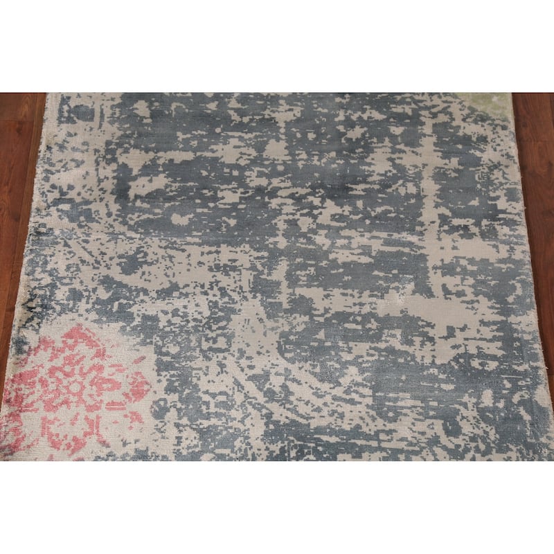 Contemporary Abstract Oriental Foyer Rug Hand-Knotted Grey Wool Carpet - 3'1"x 6'5"