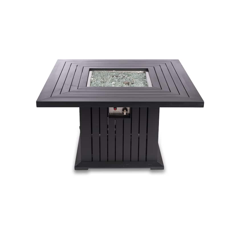 EV Fires 43" Aluminum Fire Pit Table - Black with Black Clips and Wind Guard - 31"H x 43"W x 43"D