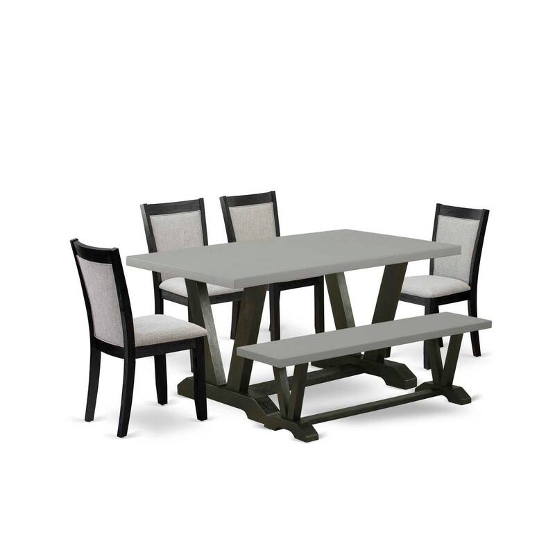 HomeStock 6-Piece Rectangle Natural Oak Finish Solid Wood Top Dining Table with 1-Bench, 4 Upholstered-Chairs