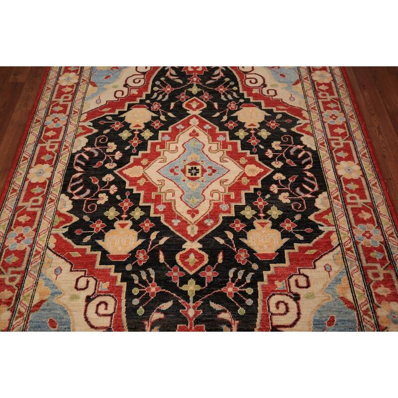 Black Vegetable Dye Heriz Oriental Rug Handmade Wool Carpet - 4'11" x 6'8"