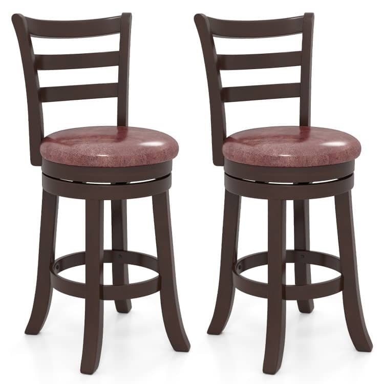 Set of 2 Cappuccino Rubber Wood MDF Swivel Bar Stools with Faux Leather and Footrest - 24" - Cappuccino