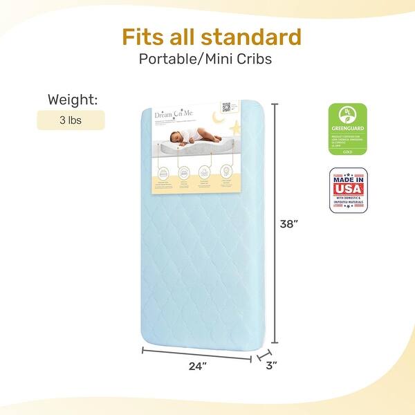 dimension image slide 5 of 6, Evolur Rest EZ 2 in 1 Mini Crib Mattress