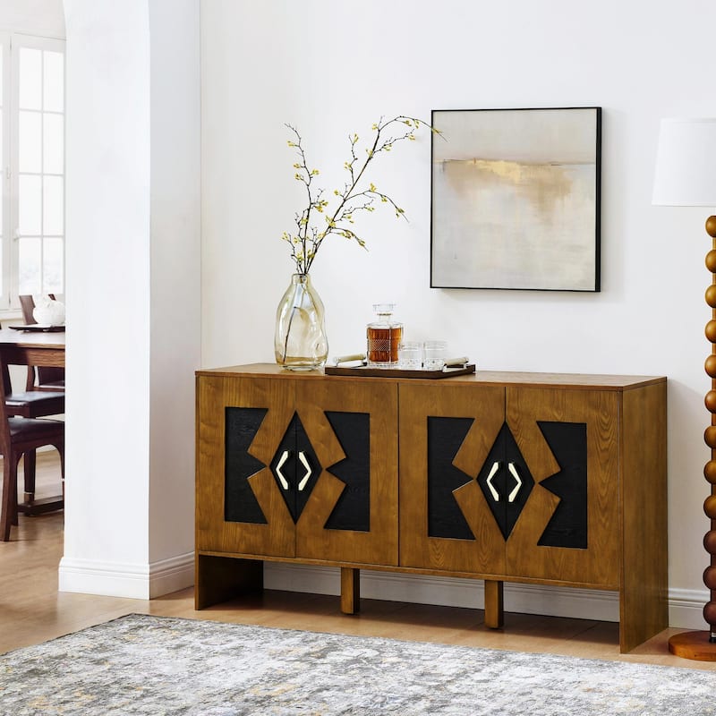 Mid Century Sideboard - 60" TV Stand with Adjustable Shelves - Brown