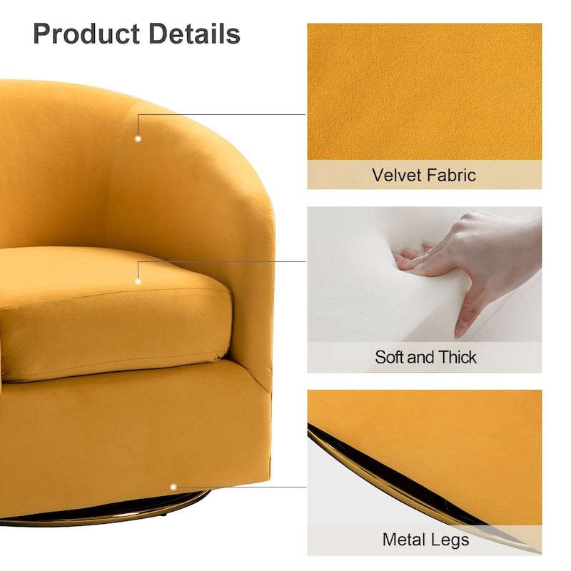 Eleuterio Modern Velvet Curved Swivel Accent Barrel Chair with Metal Base by HULALA HOME