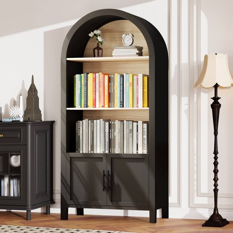 Mid-Century Modern 66.7" Arched Bookcase, 3-Tier Arched Bookshelf Cabinet