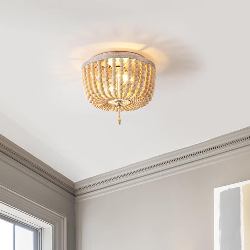 Allie Wood Beaded/Metal LED Flush Mount, by JONATHAN Y