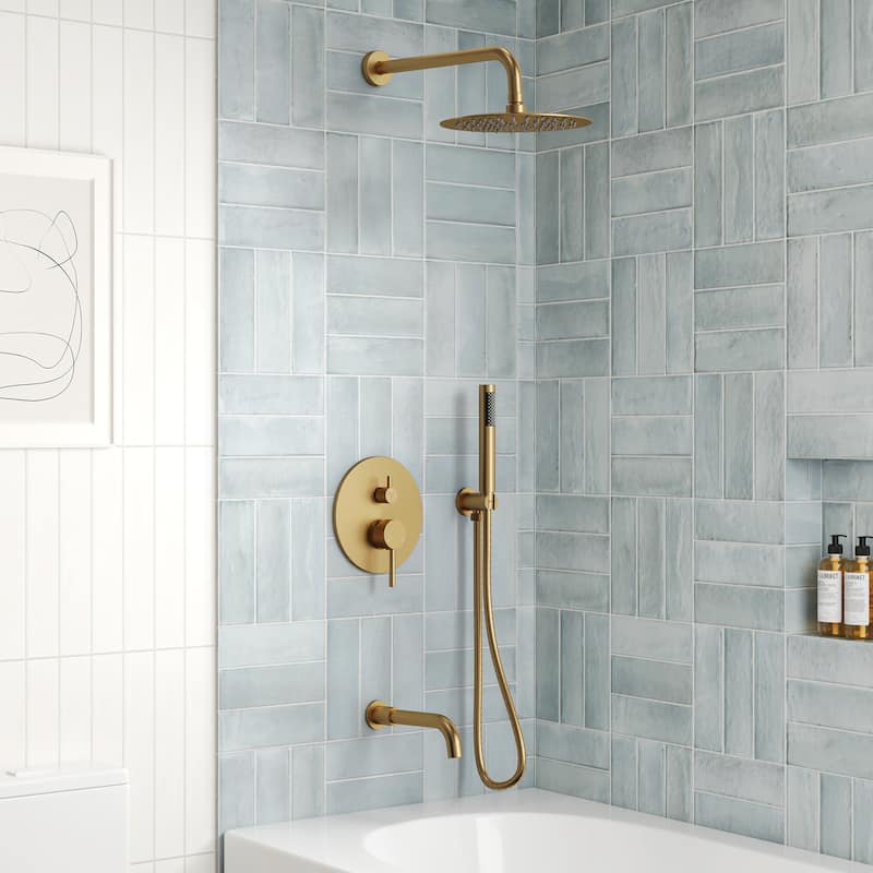 Pressure Balance 3-Functions Shower Head System, 10" Shower Faucet Set with Tub Faucet Spout